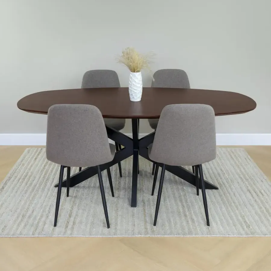 QUVIO Eettafel Sofia - Deens ovaal - 180x90 cm - FSC - Walnoot bruin