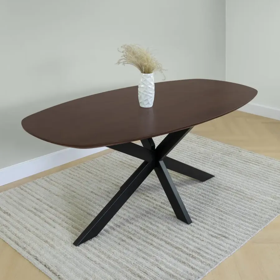 QUVIO Eettafel Sofia - Deens ovaal - 180x90 cm - FSC - Walnoot bruin