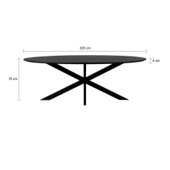 Industriële Eettafels|Houten Eettafels-QUVIO Eettafel Sofia – Ovaal – 220x100 cm – Kruispoot – Zwart