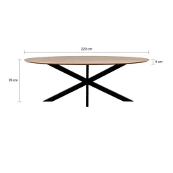 Industriële Eettafels|Houten Eettafels-QUVIO Eettafel Sofia – Ovaal – 220x100 cm – Kruispoot - Naturel