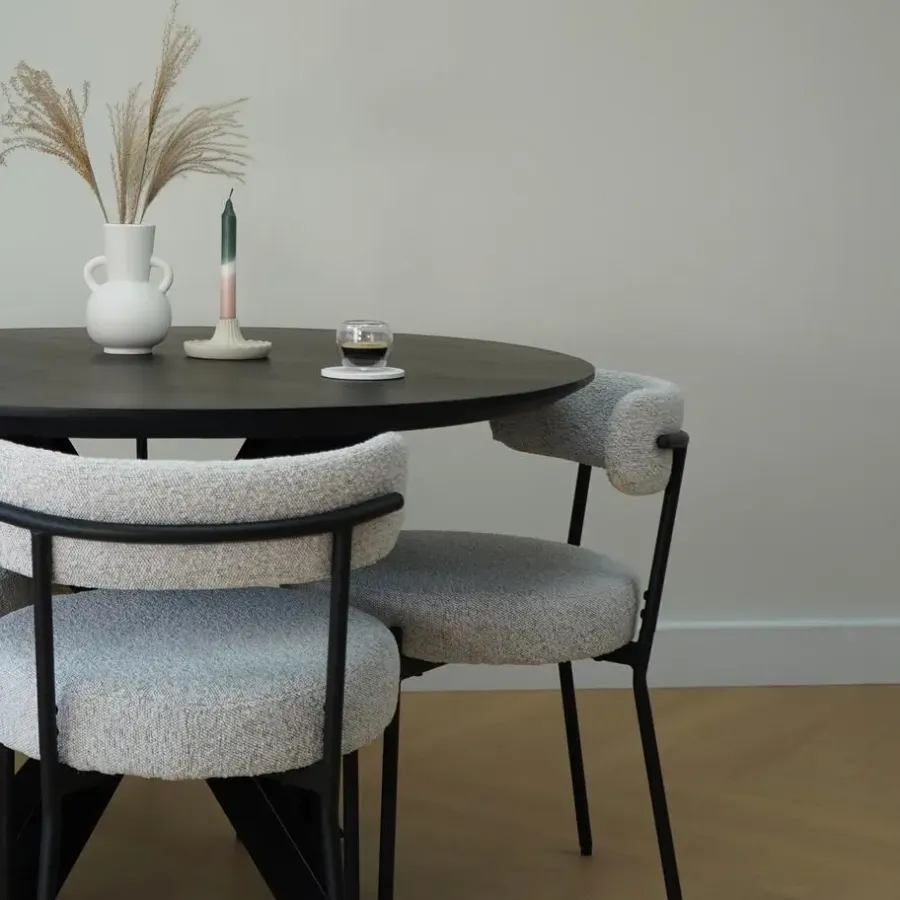 QUVIO Eettafel Sofia – Rond – Ø120 – Kruispoot – Mangohout – Zwart