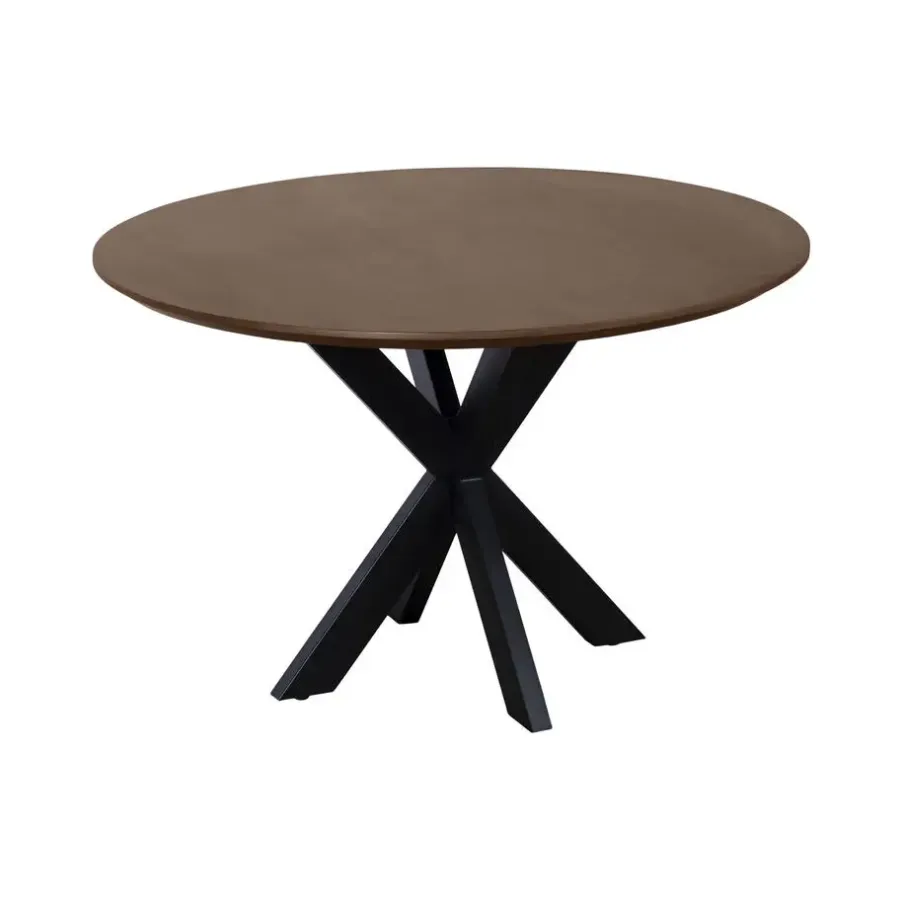 Industriële Eettafels|Ronde Eettafels-QUVIO Eettafel Sofia – Rond – Ø130 – Kruispoot – Bruin