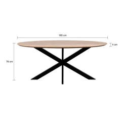 QUVIO Eettafel Sofia– Ovaal – 180x90 cm – Kruispoot – Naturel