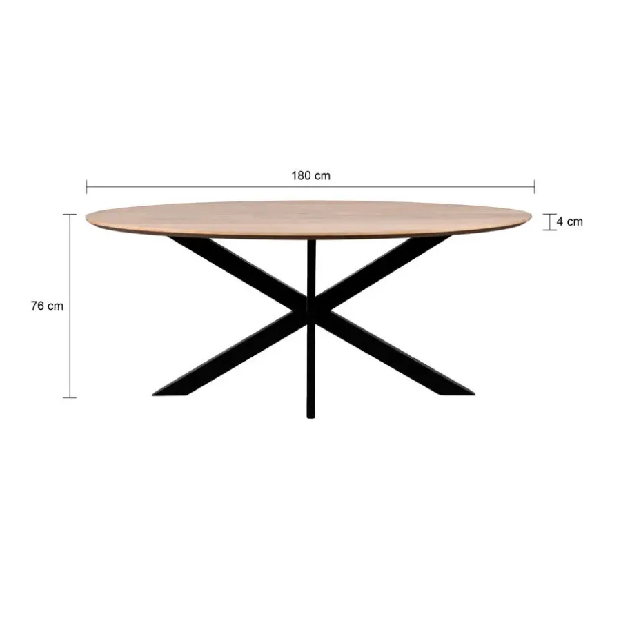 QUVIO Eettafel Sofia– Ovaal – 180x90 cm – Kruispoot – Naturel