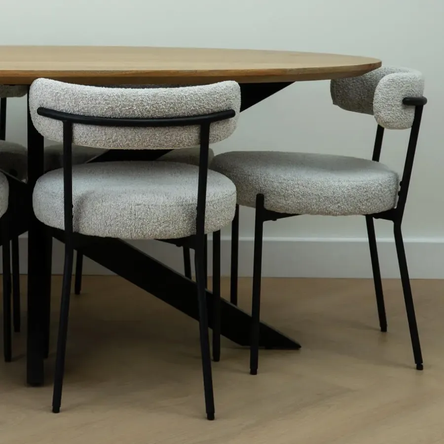 QUVIO Eettafel Sofia– Ovaal – 180x90 cm – Kruispoot – Naturel
