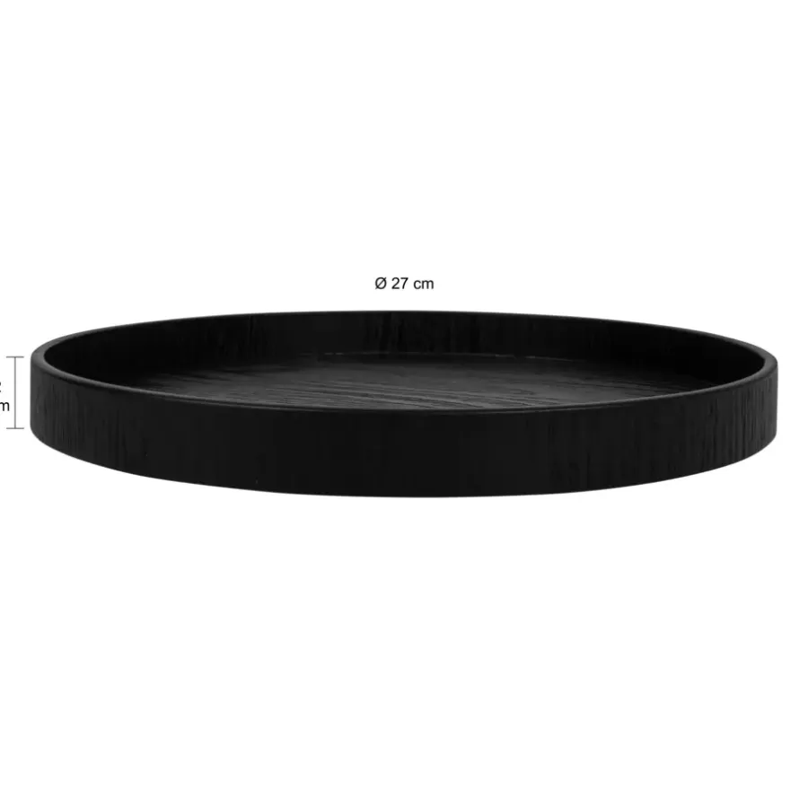 Dienbladen-QUVIO Houten dienblad rond - Zwart - 27 cm