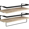 QUVIO Houten wandplank met metalen stang voor keuken