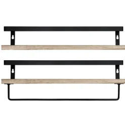 QUVIO Houten wandplank met metalen stang voor keuken