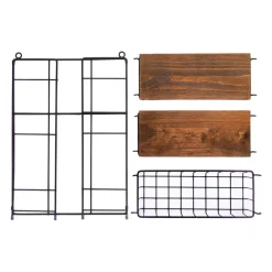 Wandrekken-QUVIO Keukenrek wand staal en hout - Zwart en bruin