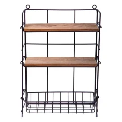 Wandrekken-QUVIO Keukenrek wand staal en hout - Zwart en bruin