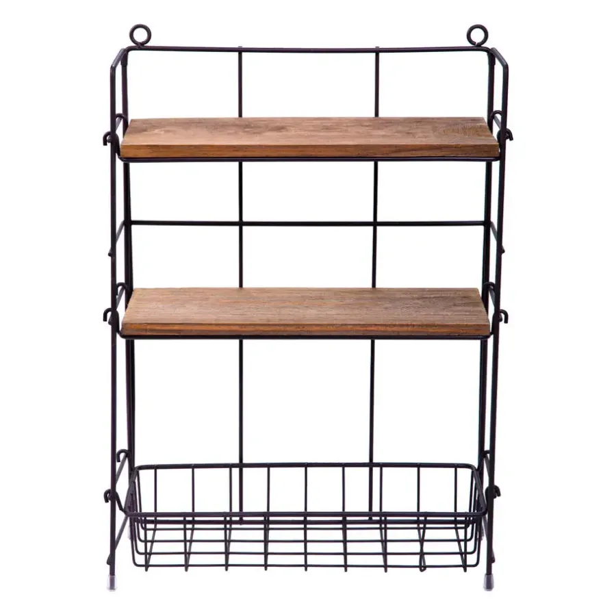 Wandrekken-QUVIO Keukenrek wand staal en hout - Zwart en bruin
