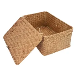 QUVIO Opbergmand - 29 x 19 x 12 cm - Rotan - Bruin