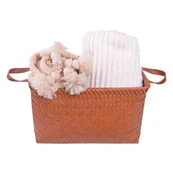 QUVIO Opbergmand gevlochten - Rechthoek - Rotan - 38x28x24 cm - Bruin