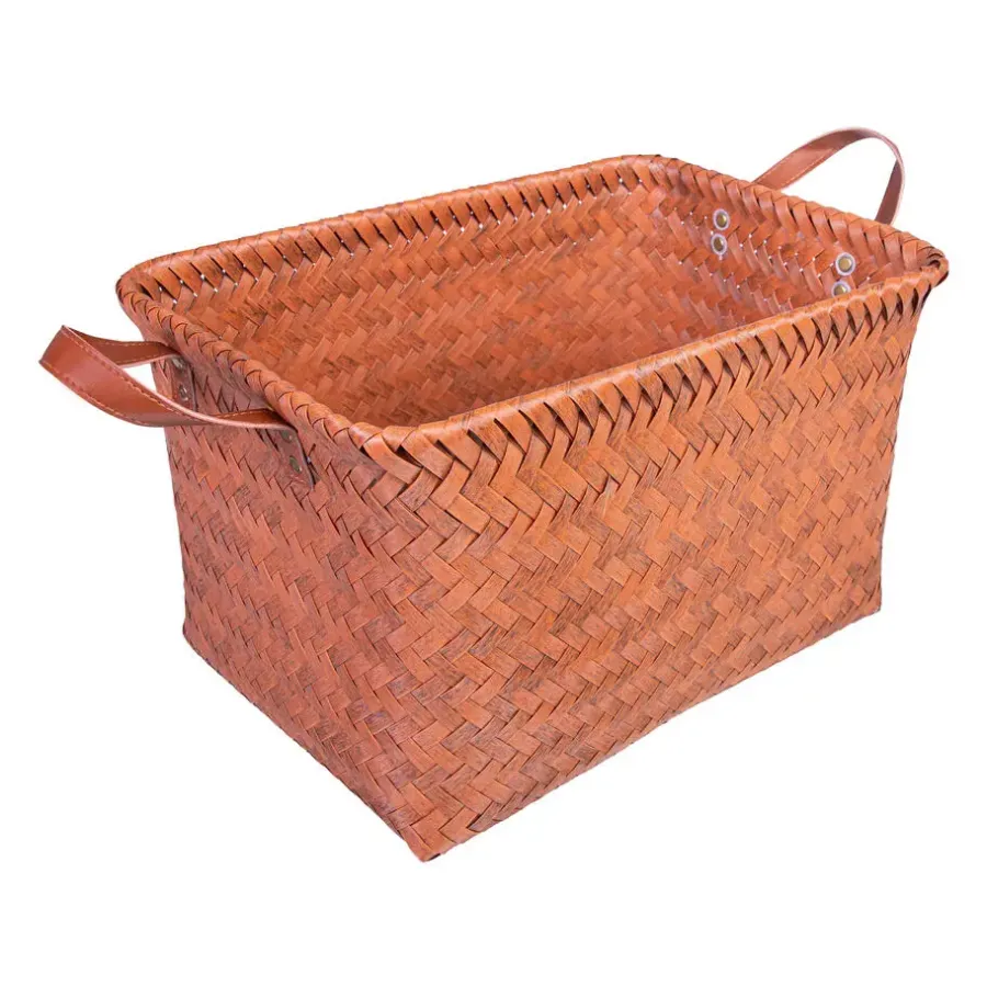 QUVIO Opbergmand gevlochten - Rechthoek - Rotan - 38x28x24 cm - Bruin