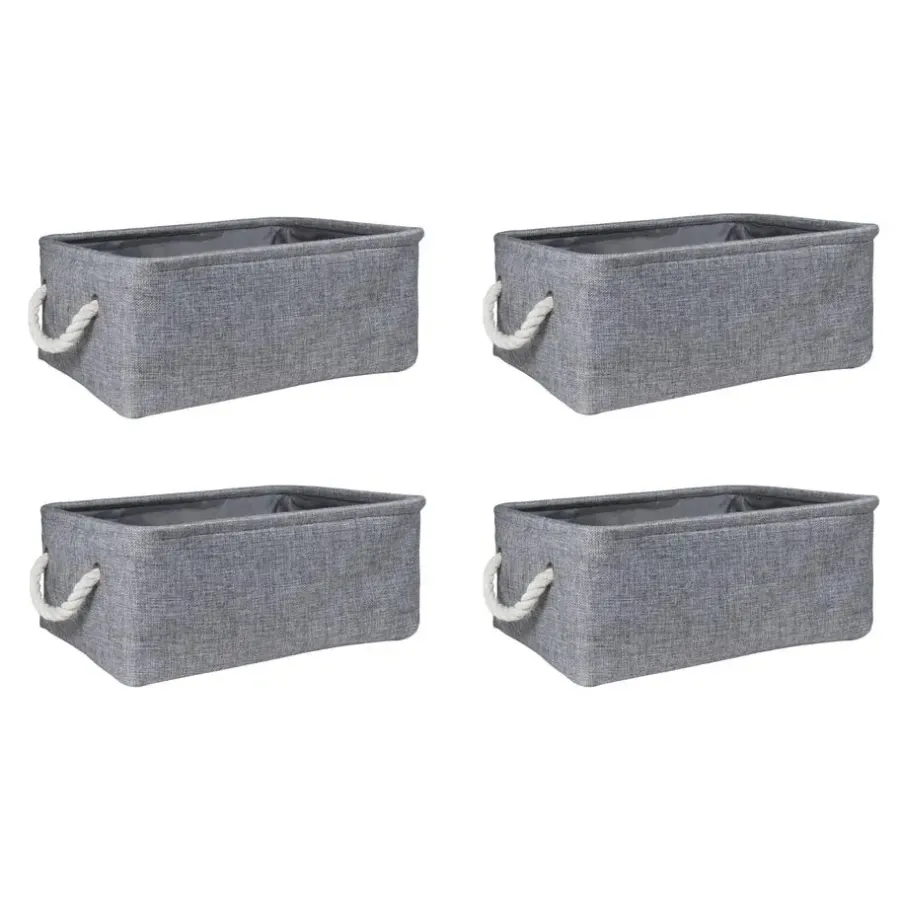 Opbergmanden-QUVIO Opbergmand met handvaten van touw - Grijs - M - Set van 4