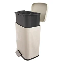 QUVIO Prullenbak 13 L - Rechthoekig afgerond - Metaal - Beige