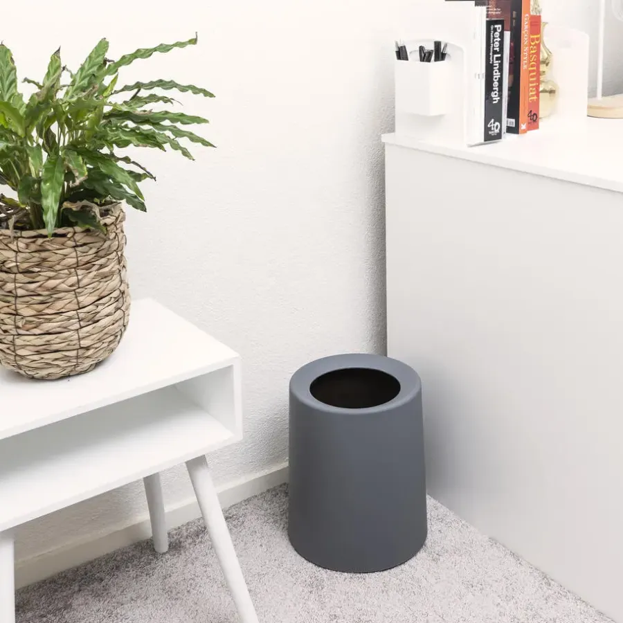 QUVIO Prullenbak plastic met binnenemmer - 12 L - Donker grijs