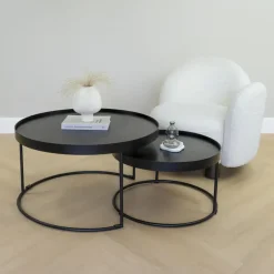 Salontafels-QUVIO Salontafel Sara - Set van 2 - FSC® mangohout - Metaal - Zwart