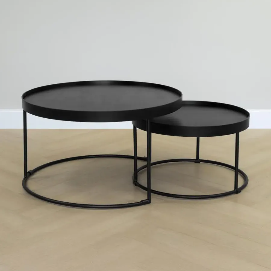 Salontafels-QUVIO Salontafel Sara - Set van 2 - FSC® mangohout - Metaal - Zwart