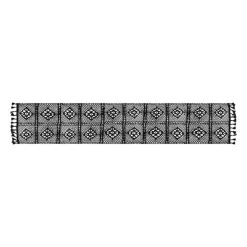 Tafelkleden-QUVIO Tafelloper gehaakt met fransjes - 300 x 24 cm - Katoen - Zwart