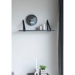 QUVIO Wandplank zwevend met lederen banden – 80x20 cm – Hout - Zwart