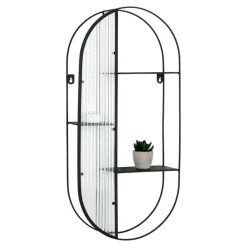Wandrekken-QUVIO Wandrek Mila - 3 Planken - Staal - Glas - Zwart