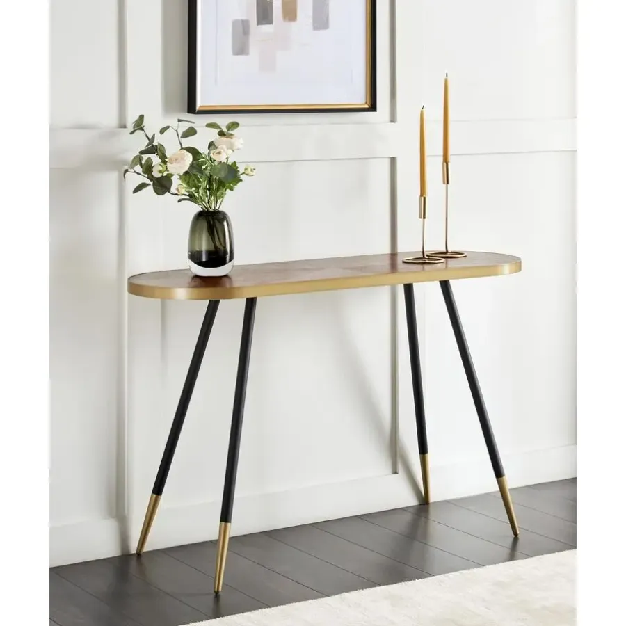 Beliani RAMONA - Sidetable - Donkerbruin/Goud - Hout