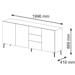Dressoirs-Homlando Ravenna B dressoir ladekast 200 3D3S gefreesd MDF folie mat