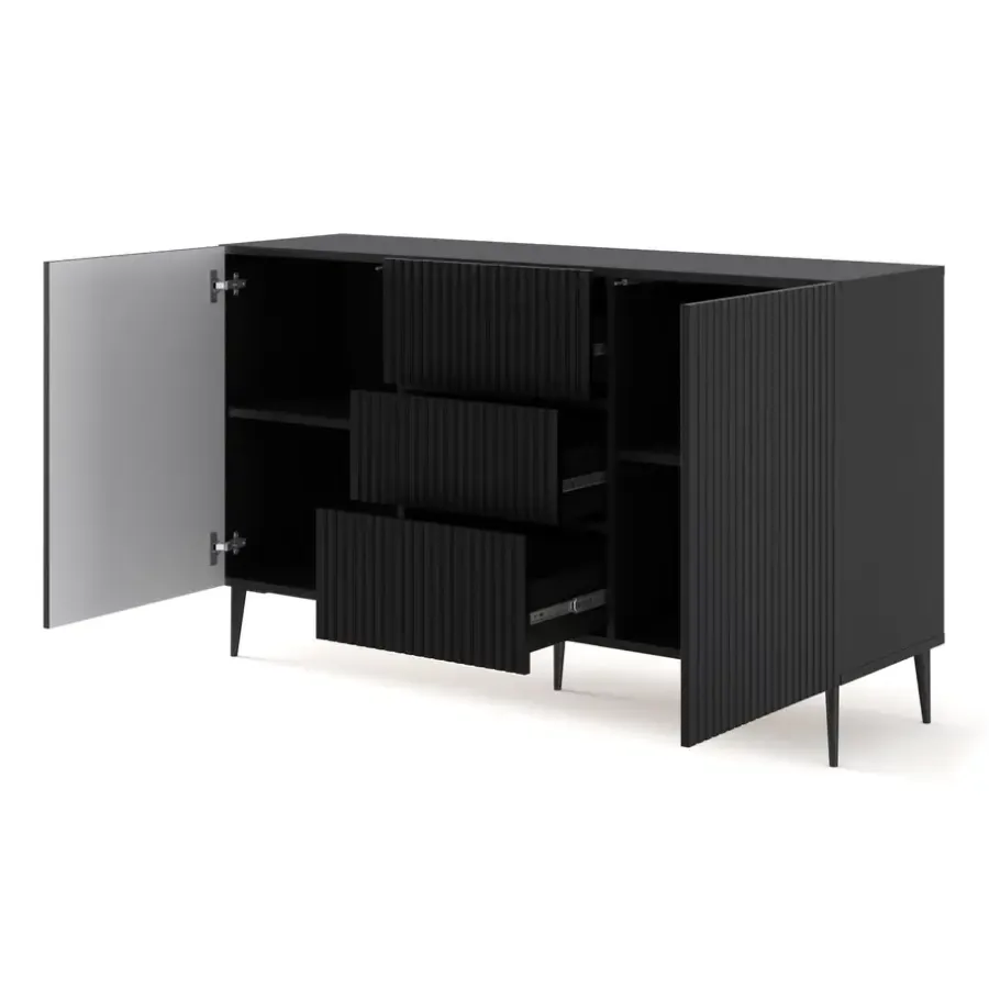 Dressoirs-Homlando Ravenna B dressoir ladekast 150 2D3S gefreesd MDF folie mat