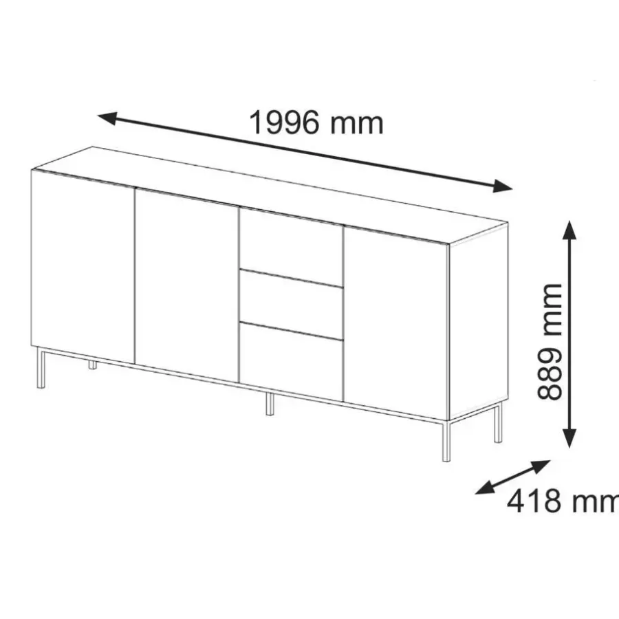Homlando Ravenna F dressoir ladekast 200 3D3S gefreesd MDF folie met frame