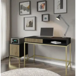 Kaptafels-Homlando Ravenna Kaptafel - Mat zwart / Artisan eik- Metaal