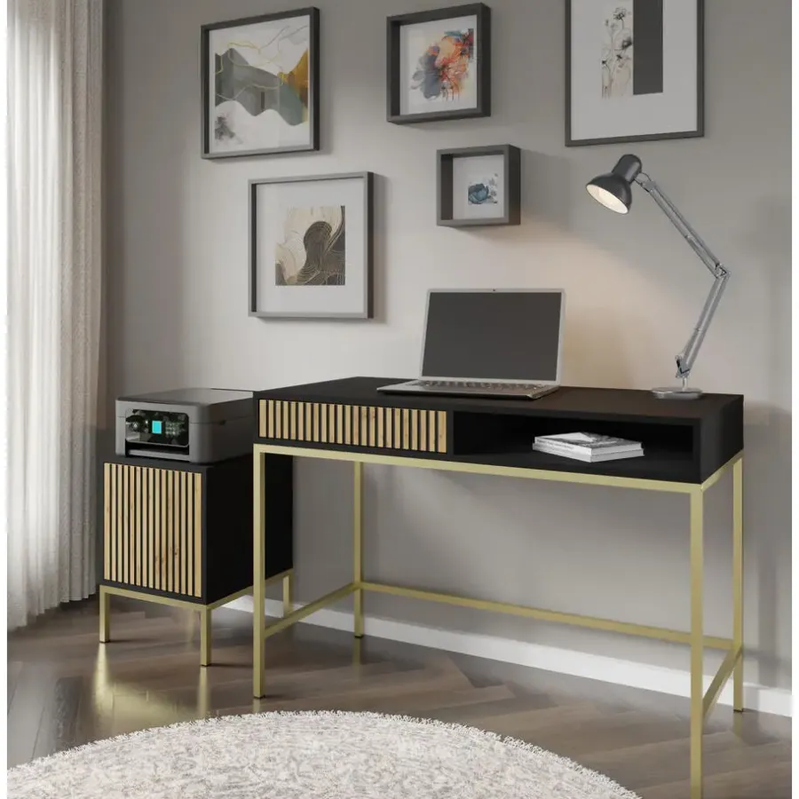 Kaptafels-Homlando Ravenna Kaptafel - Mat zwart / Artisan eik- Metaal