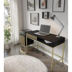 Kaptafels-Homlando Ravenna Kaptafel - Mat zwart / Artisan eik- Metaal