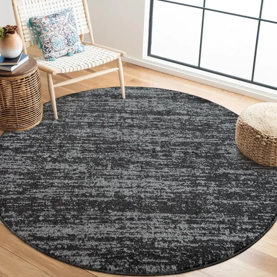 Vloerkleden|Ronde Vloerkleden-Muratap Relax Oslo - Laagpolig Effen Vloerkleed - Zwart Grijs - 200 CM ROND