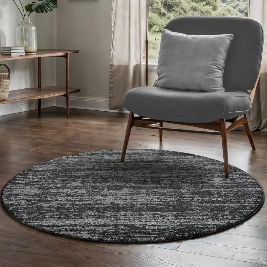 Vloerkleden|Ronde Vloerkleden-Muratap Relax Oslo - Laagpolig Effen Vloerkleed - Zwart Grijs - 200 CM ROND