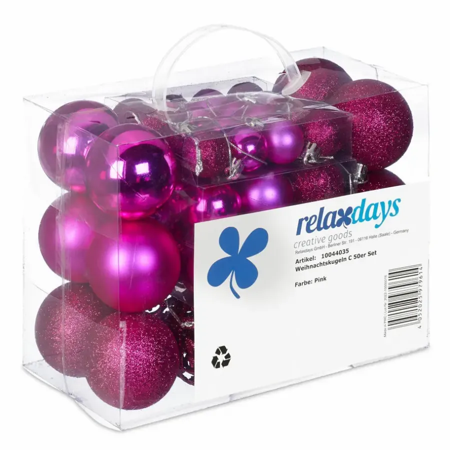 Kerstballen-Relaxdays kerstballen - 50x - roze - 3, 4 en 6 cm -kunststof