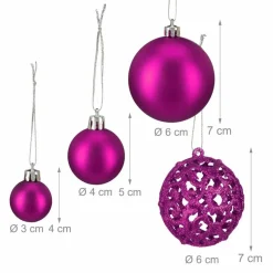 Kerstballen-Relaxdays kerstballen - 50x - roze - 3, 4 en 6 cm -kunststof