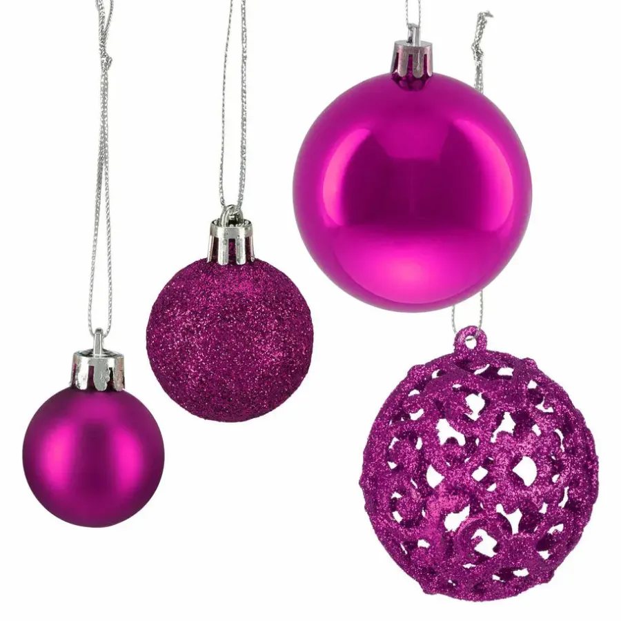 Kerstballen-Relaxdays kerstballen - 50x - roze - 3, 4 en 6 cm -kunststof