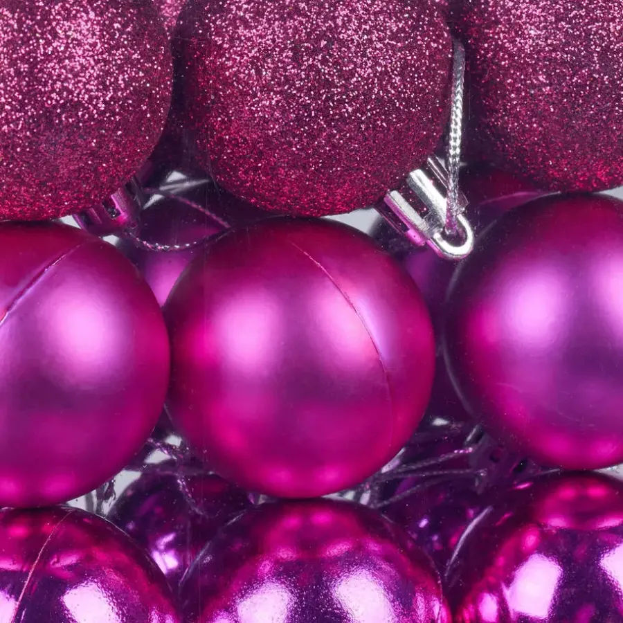 Kerstballen-Relaxdays kerstballen - 50x - roze - 3, 4 en 6 cm -kunststof