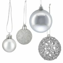 Relaxdays kerstballen - 50x st - zilver - 3, 4 en 6 cm -kunststof