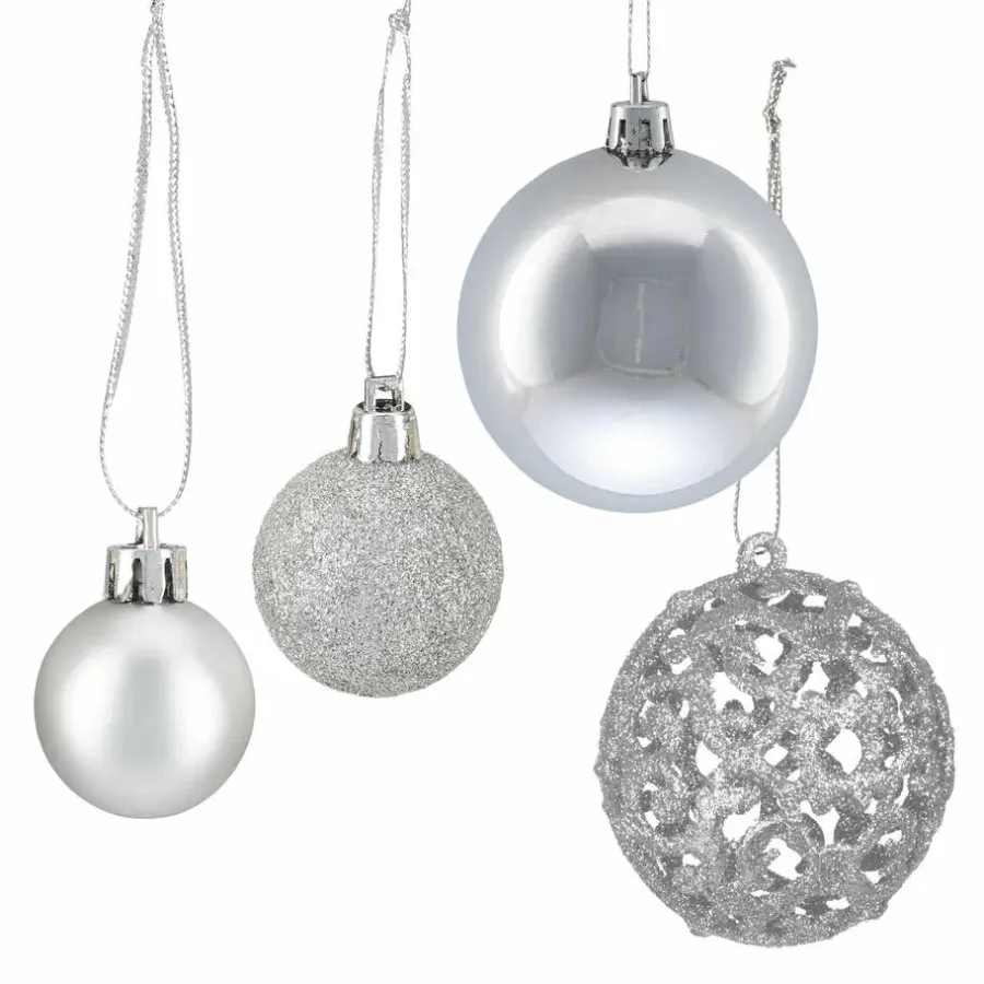 Relaxdays kerstballen - 50x st - zilver - 3, 4 en 6 cm -kunststof
