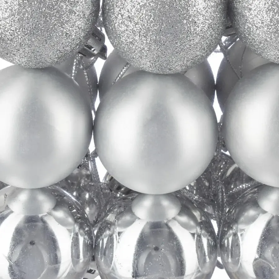 Relaxdays kerstballen - 50x st - zilver - 3, 4 en 6 cm -kunststof