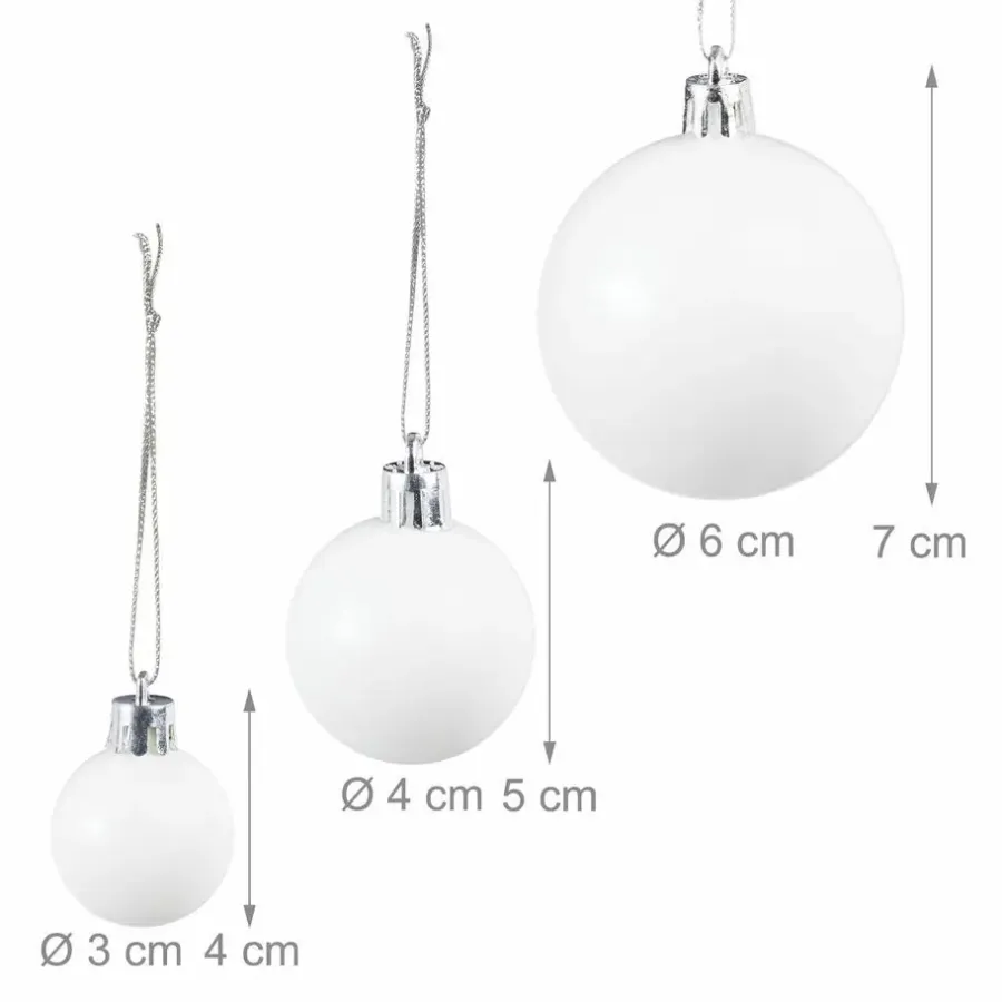 Relaxdays kerstballen - 100x st - wit - 3, 4 en 6 cm -kunststof