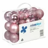 Relaxdays kerstballen - 50x - lichtroze - 3, 4 en 6 cm -kunststof
