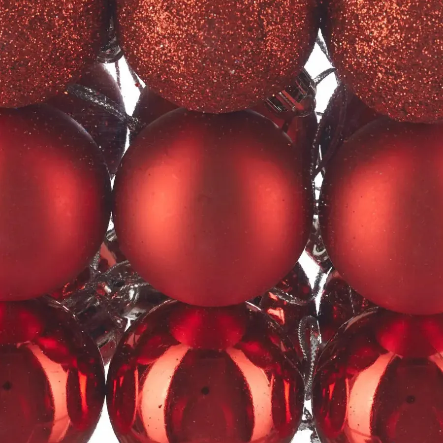 Relaxdays kerstballen - 50x - rood - 3, 4 en 6 cm -kunststof