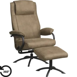 Fauteuils-Leen Bakker Relaxfauteuil Vincent incl. hocker - taupe