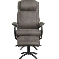 Fauteuils-Leen Bakker Relaxfauteuil Vincent incl. hocker - Stof Preston - antraciet