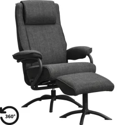 Leen Bakker Relaxfauteuil Vincent incl. hocker - Stof Bjorn - antraciet