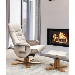 Leen Bakker RELAXPRO - Relaxfauteuil met voetenbank - Lichtbeige - Kunstleer
