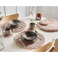 Placemats-Leen Bakker RIBBERY - Set van 12 placemats en onderzetters - Natuurlijk - Jute